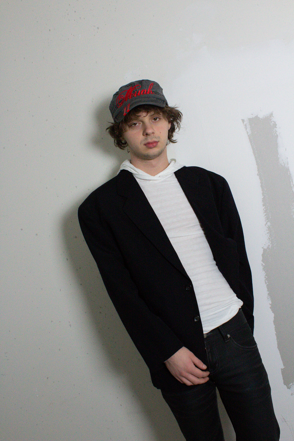 White Stripe Bunched Hoodie