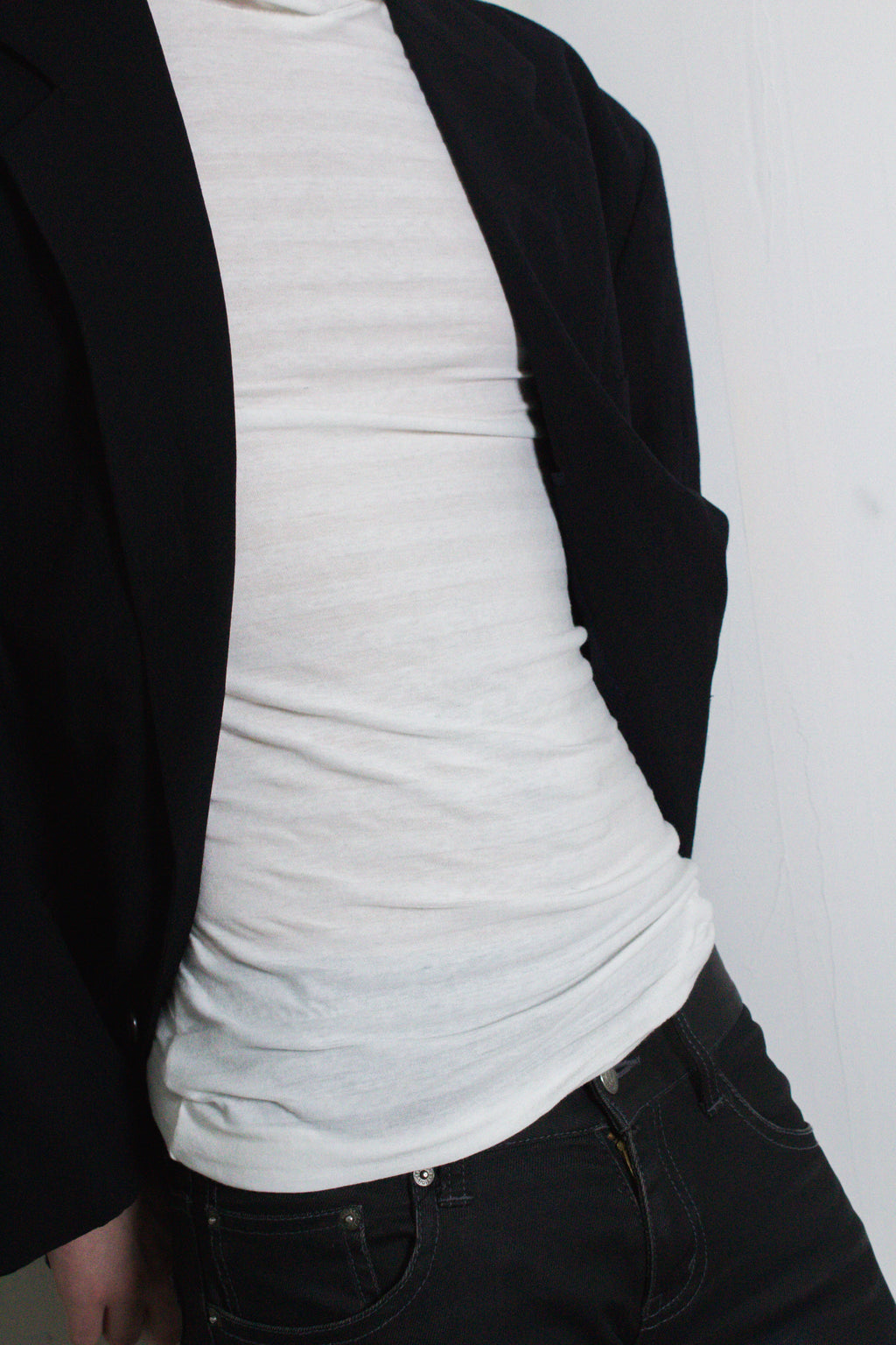 White Stripe Bunched Hoodie