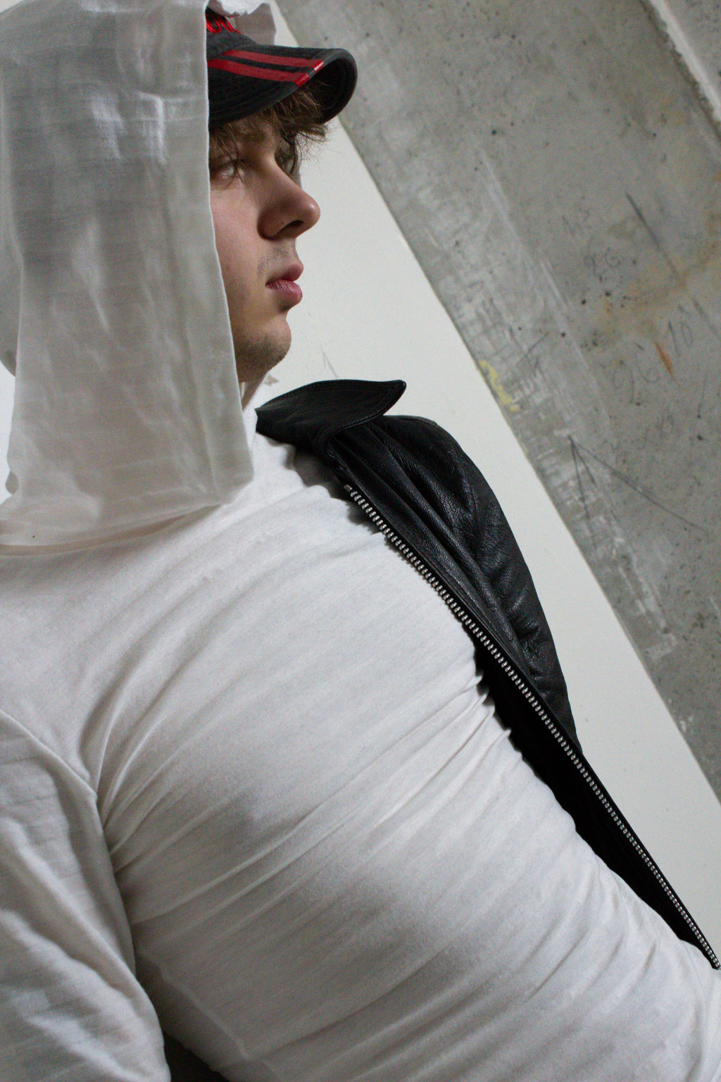 White Stripe Bunched Hoodie