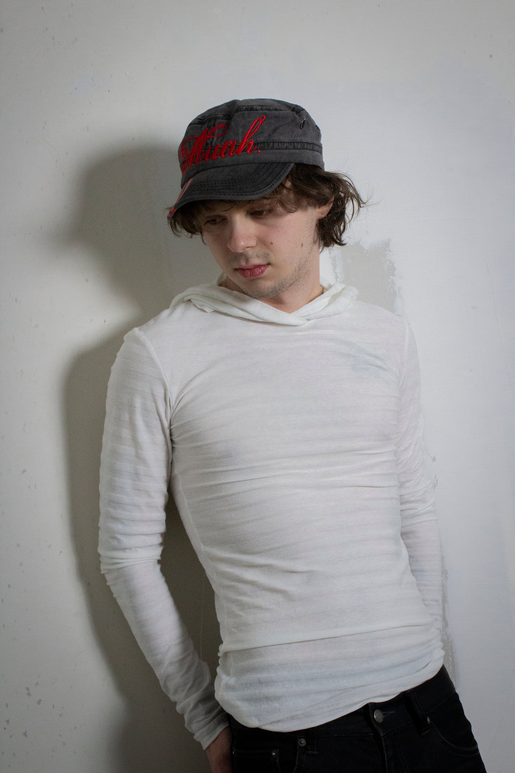 White Stripe Bunched Hoodie