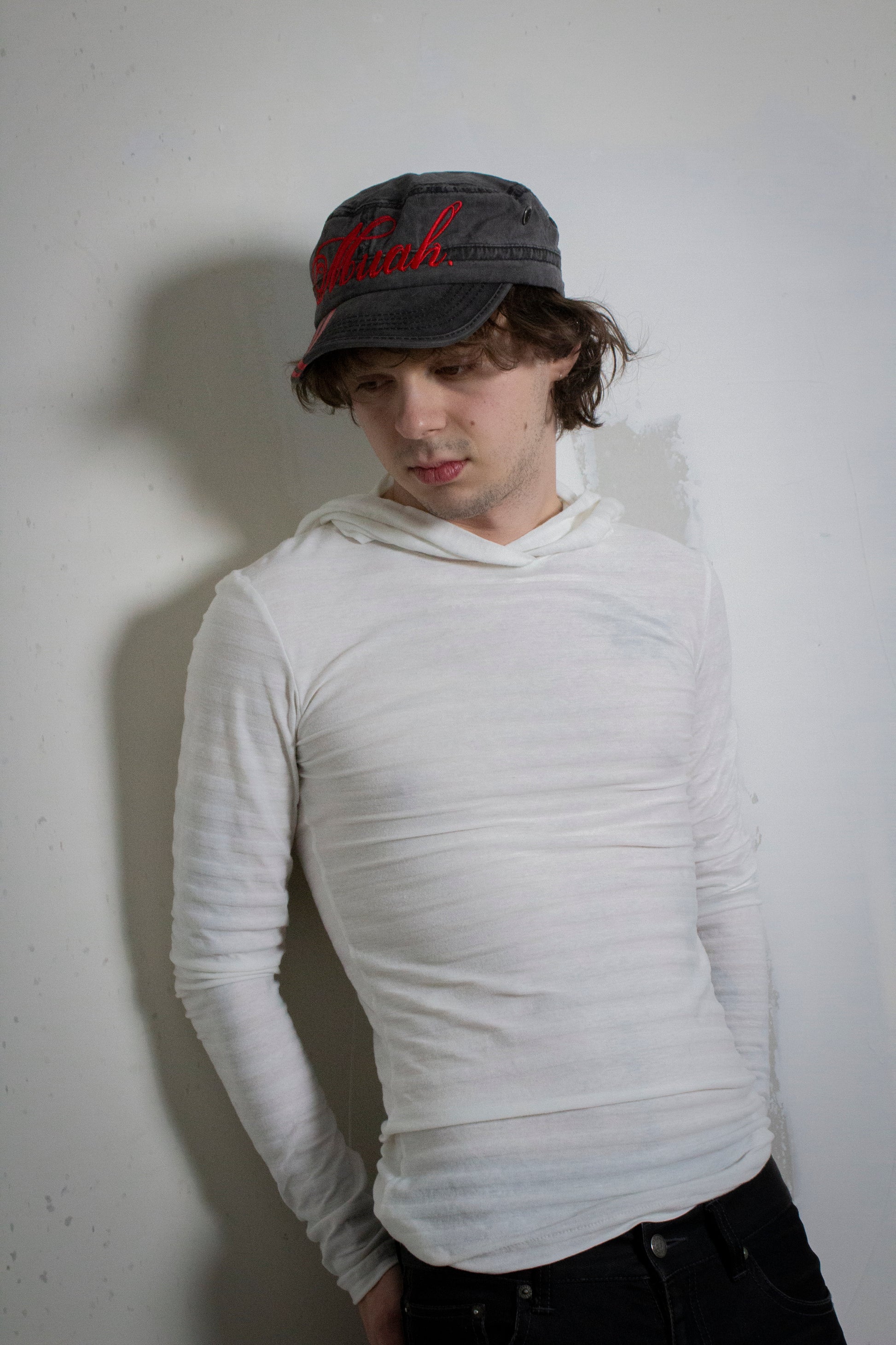 White Stripe Bunched Hoodie